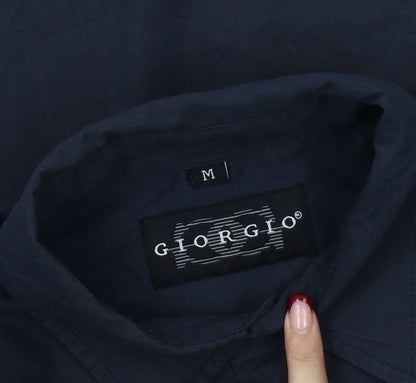 Giorgio Men's Blue M Long Sleeve Woven Cotton Button-Up Shirt