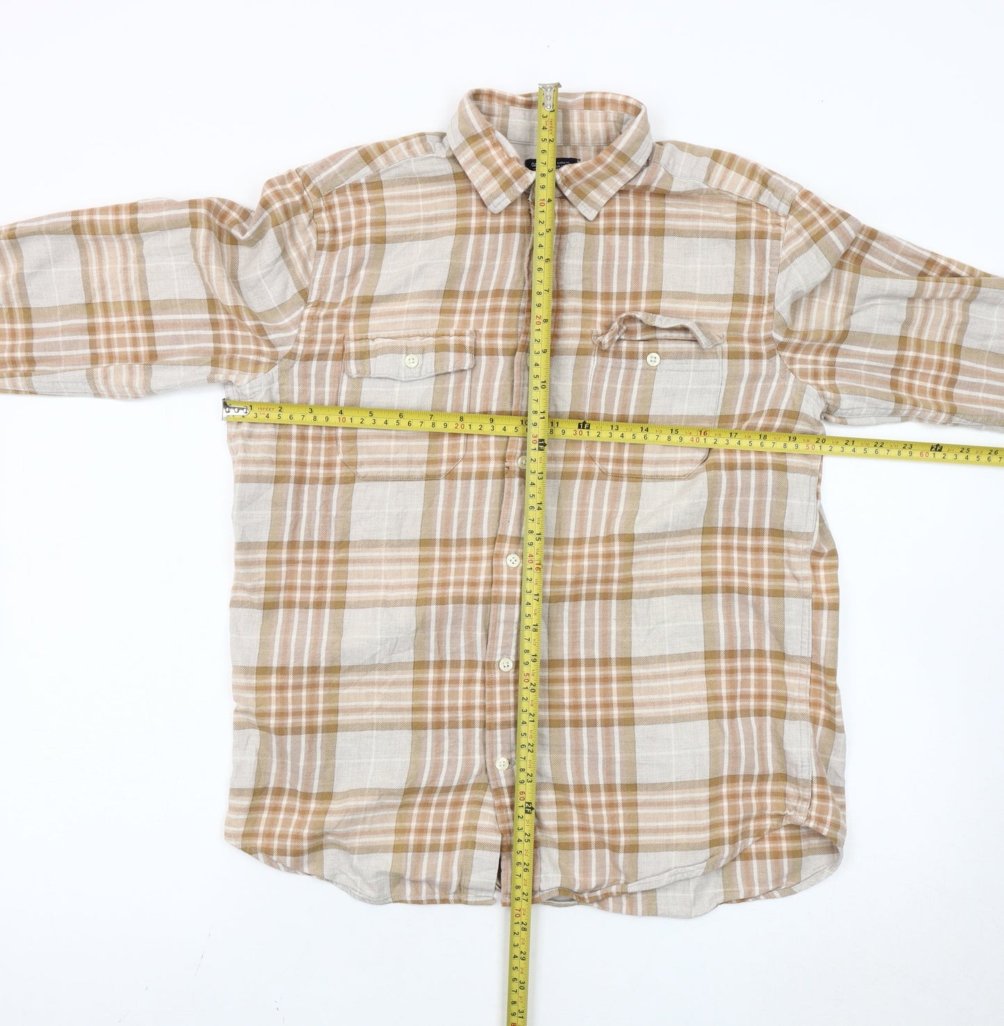 Gap Men's Beige Plaid Flannel Classic Fit Long Sleeve Shirt M