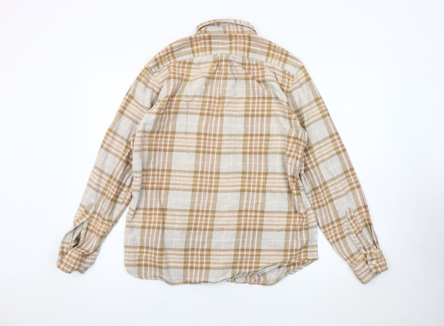 Gap Men's Beige Plaid Flannel Classic Fit Long Sleeve Shirt M