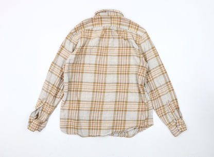 Gap Men's Beige Plaid Flannel Classic Fit Long Sleeve Shirt M