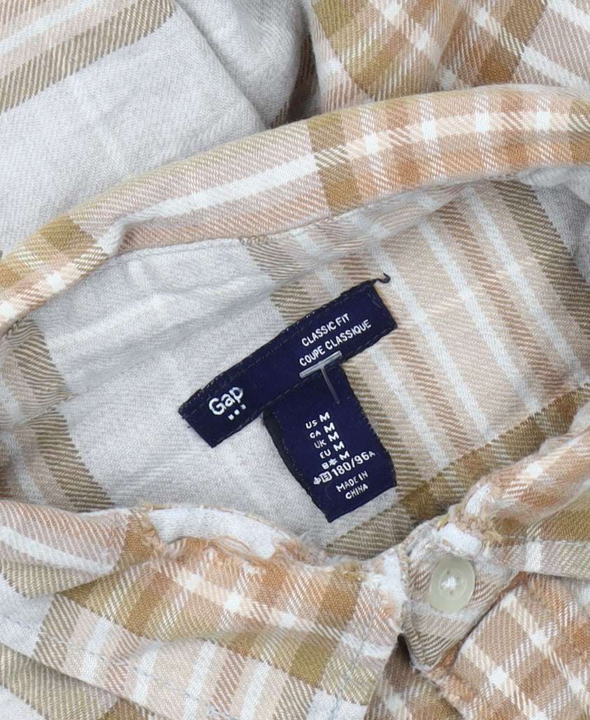 Gap Men's Beige Plaid Flannel Classic Fit Long Sleeve Shirt M