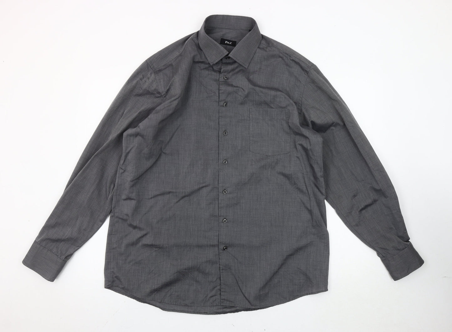 PkZ Men's Grey Long Sleeve Woven Button-Up Shirt Size 16.5 Regular