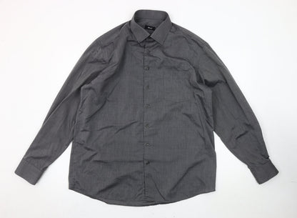 PkZ Men's Grey Long Sleeve Woven Button-Up Shirt Size 16.5 Regular