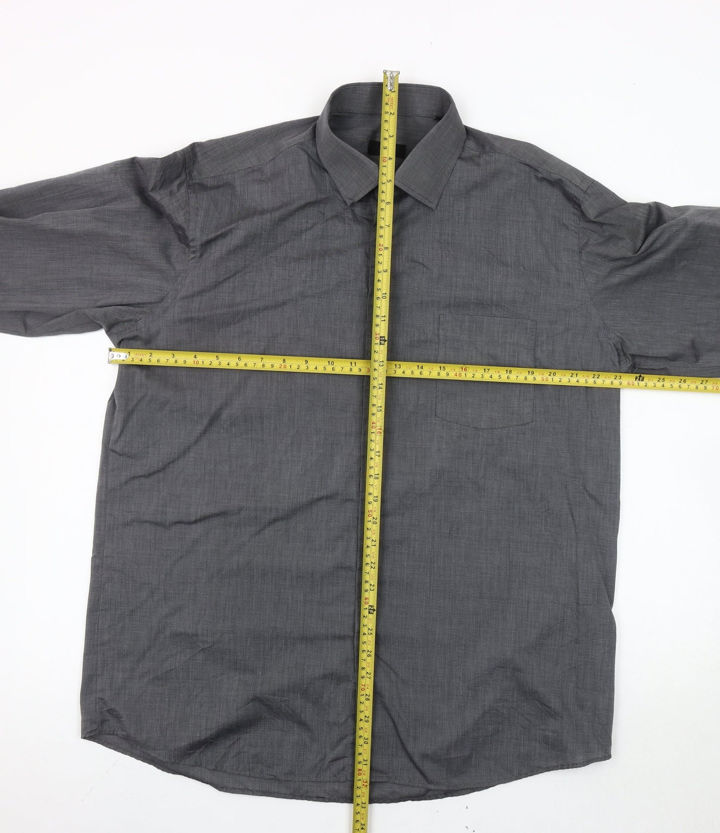 PkZ Men's Grey Long Sleeve Woven Button-Up Shirt Size 16.5 Regular
