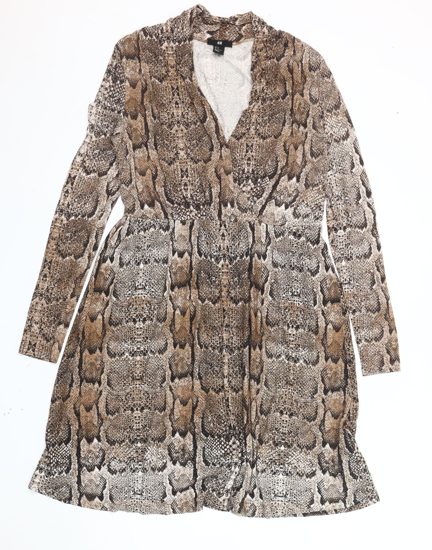 H&M Women’s Brown Snake Print A-Line Dress Size 12 Viscose Knit