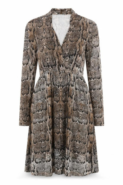 H&M Women’s Brown Snake Print A-Line Dress Size 12 Viscose Knit