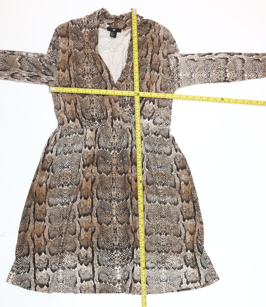 H&M Women’s Brown Snake Print A-Line Dress Size 12 Viscose Knit