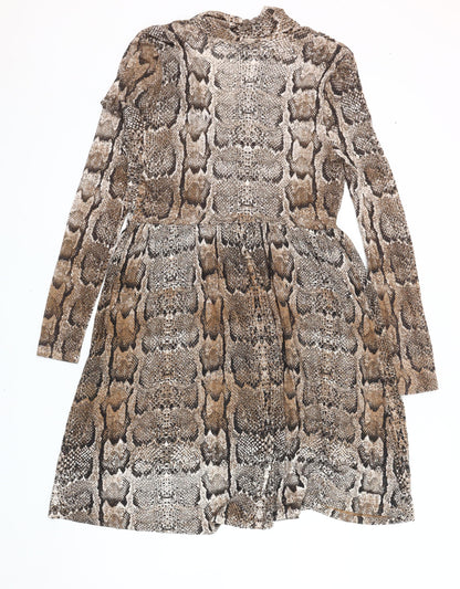 H&M Women’s Brown Snake Print A-Line Dress Size 12 Viscose Knit