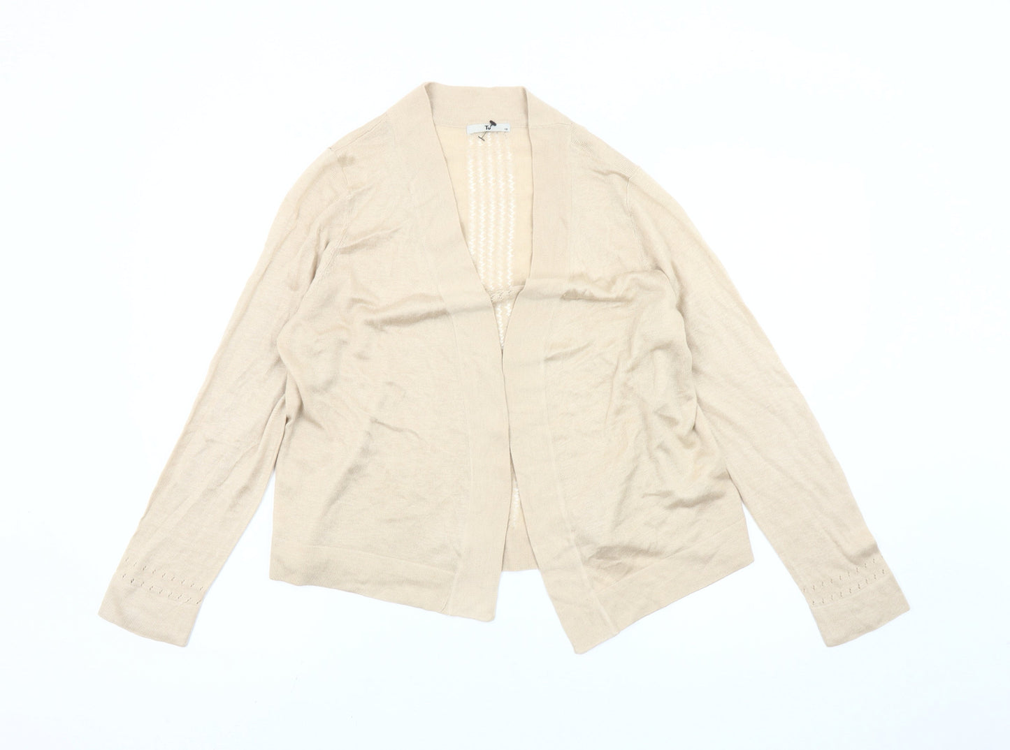 Tu Women’s Beige Crochet Detail Knit Cardigan Size 18