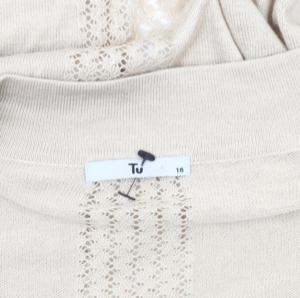 Tu Women’s Beige Crochet Detail Knit Cardigan Size 18
