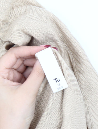 Tu Women’s Beige Crochet Detail Knit Cardigan Size 18