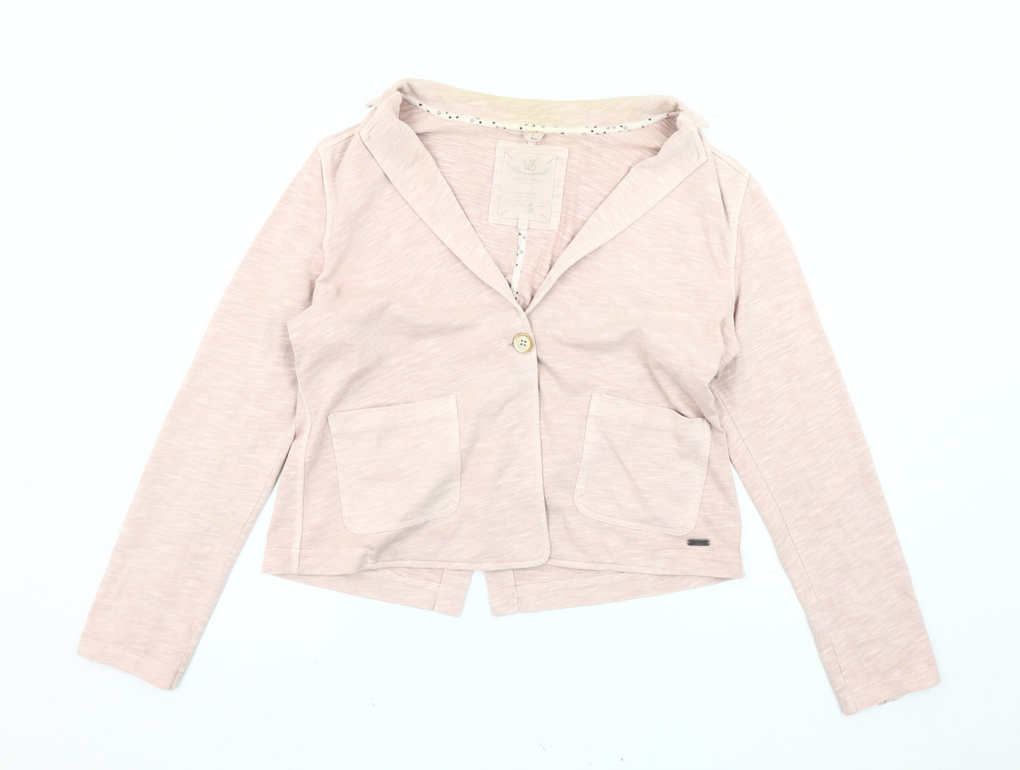 White Stuff Women’s Pink Jersey Cotton Blazer Size 14 Single Breasted