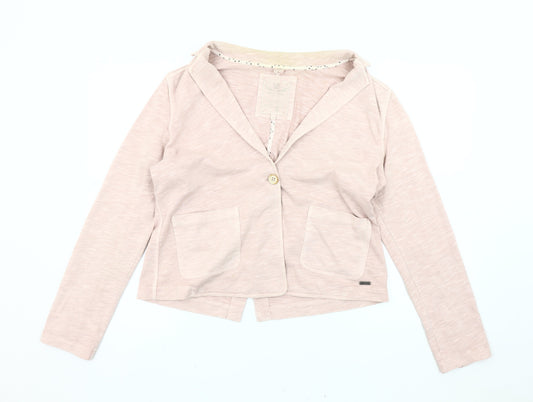 White Stuff Women’s Pink Jersey Cotton Blazer Size 14 Single Breasted