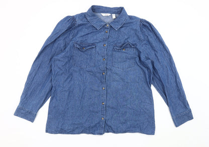d&co. Women’s Blue Denim Long Sleeve Button-Up Shirt 2XL Plus Casual