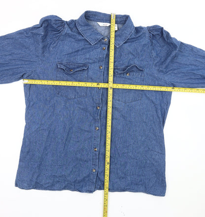 d&co. Women’s Blue Denim Long Sleeve Button-Up Shirt 2XL Plus Casual