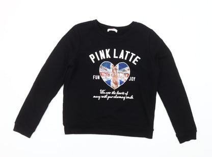 Pink Latte Girls Black 8 Years Pullover Sweatshirt Graphic Print