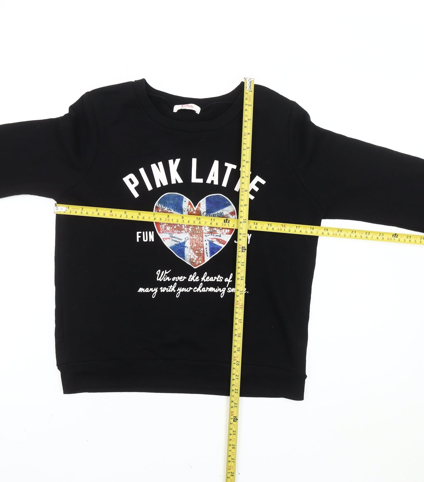 Pink Latte Girls Black 8 Years Pullover Sweatshirt Graphic Print