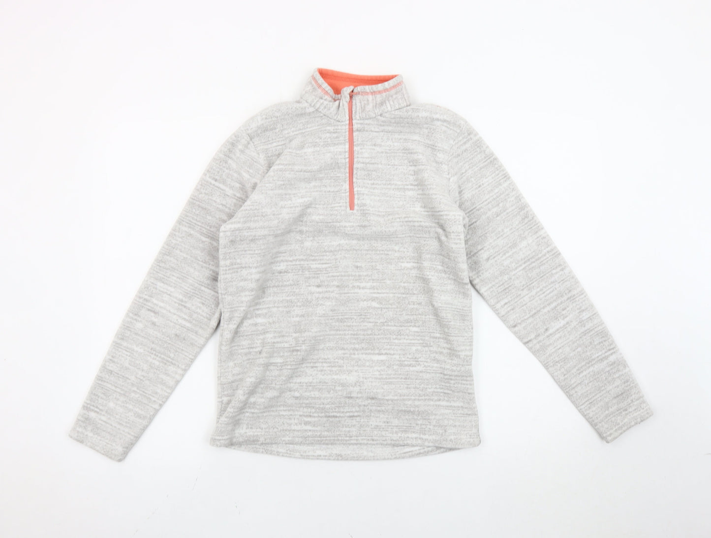 Decathlon Girls Grey Fleece Pullover Sweatshirt 14 Years High Neck 1/4 Zip