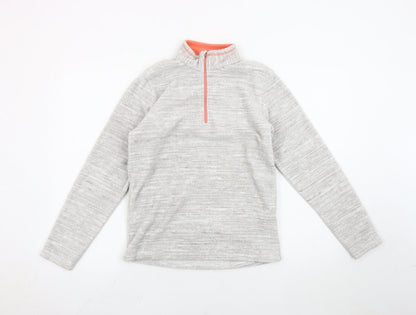 Decathlon Girls Grey Fleece Pullover Sweatshirt 14 Years High Neck 1/4 Zip