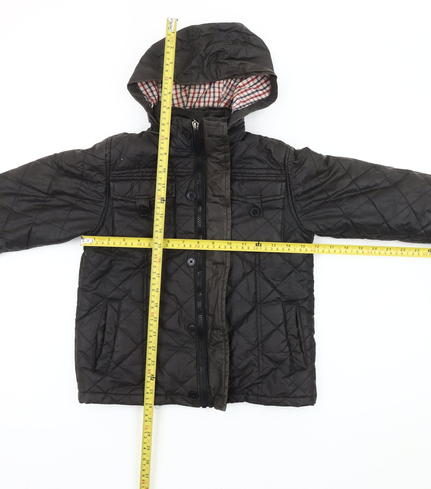 Ben Sherman Boys Black Quilted Hooded Jacket 7-8 Years Winter Padded Coat