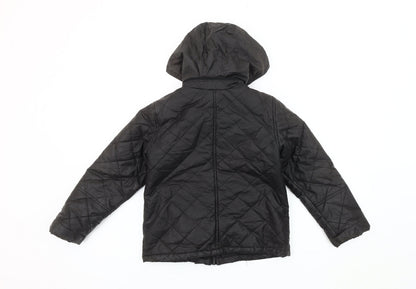 Ben Sherman Boys Black Quilted Hooded Jacket 7-8 Years Winter Padded Coat