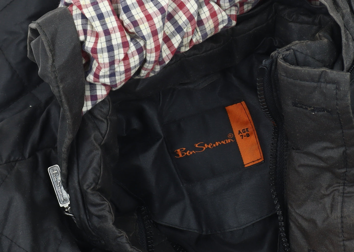 Ben Sherman Boys Black Quilted Hooded Jacket 7-8 Years Winter Padded Coat
