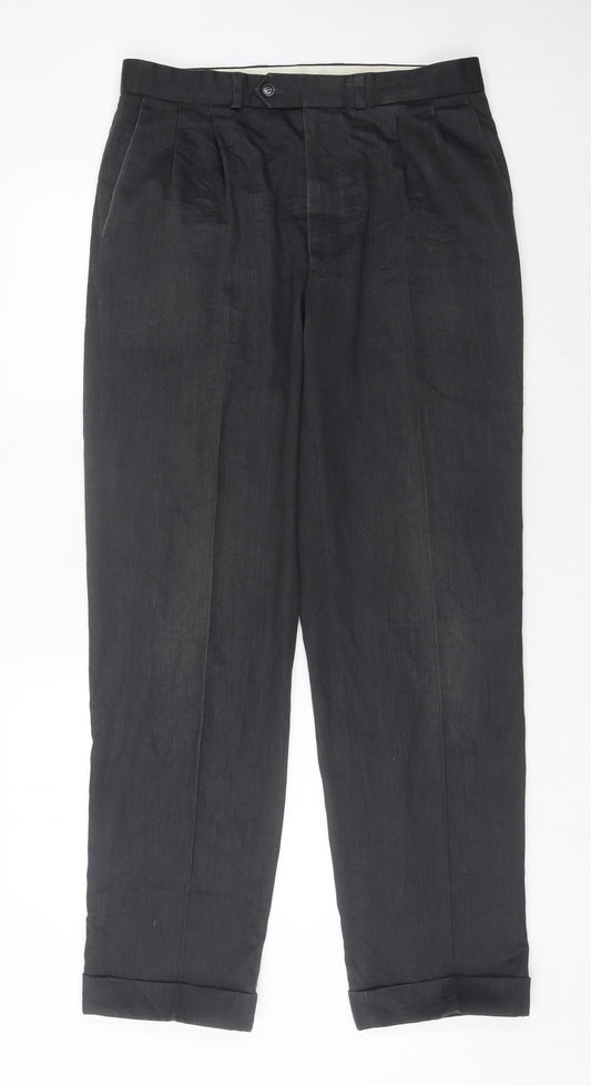 Marks & Spencer Men’s Grey 34x33 Pleated Dress Trousers Vintage