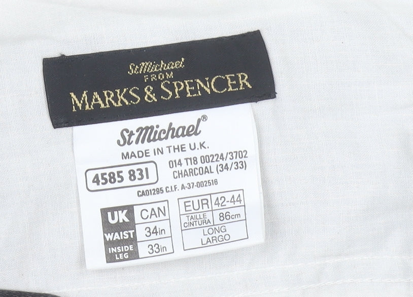 Marks & Spencer Men’s Grey 34x33 Pleated Dress Trousers Vintage