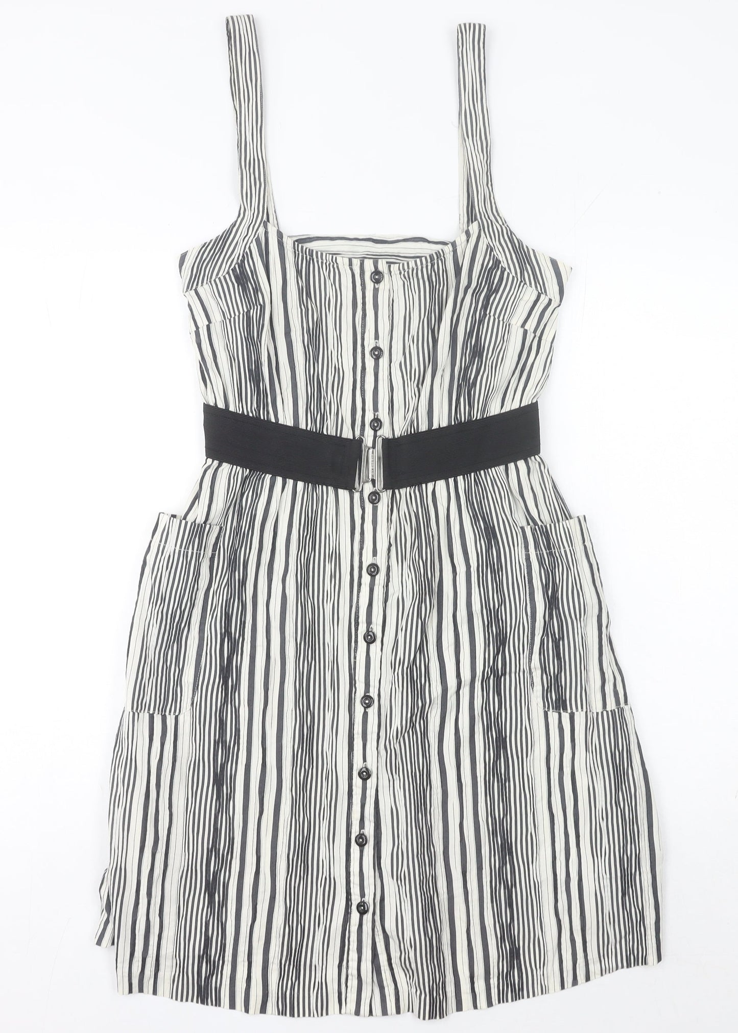 Firetrap Women's Black Striped Short Pinafore Dress Size S Casual Summer