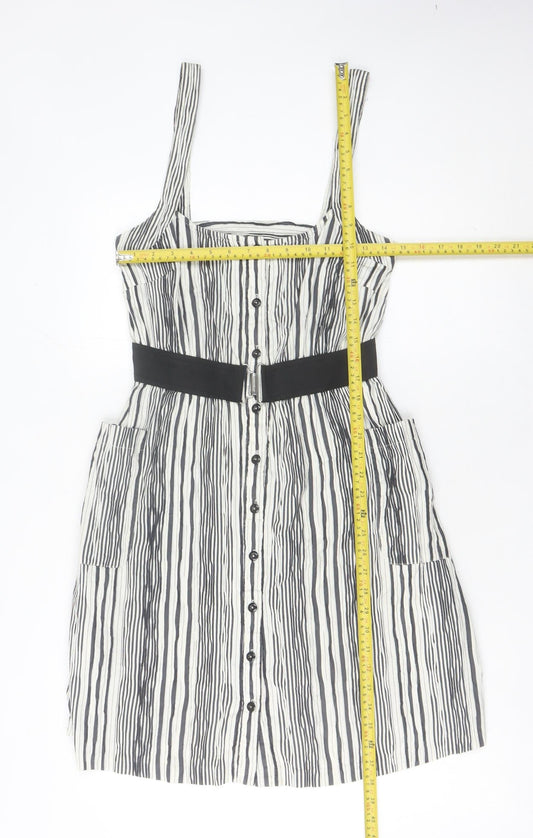 Firetrap Women's Black Striped Short Pinafore Dress Size S Casual Summer