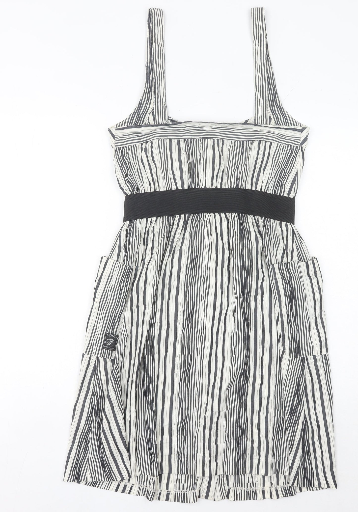 Firetrap Women's Black Striped Short Pinafore Dress Size S Casual Summer