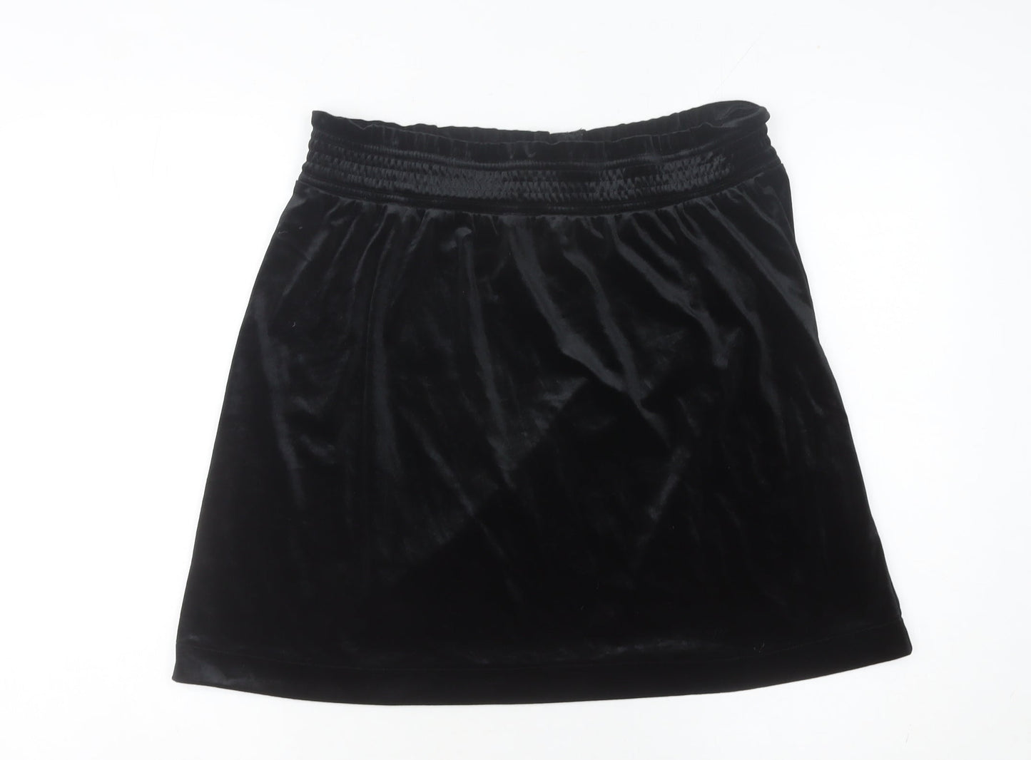 Monki Women’s Black Velvet Short Skirt L High Rise Elastic Waist