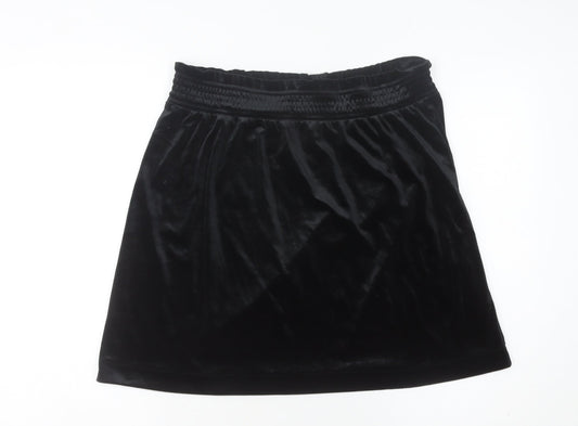 Monki Women’s Black Velvet Short Skirt L High Rise Elastic Waist