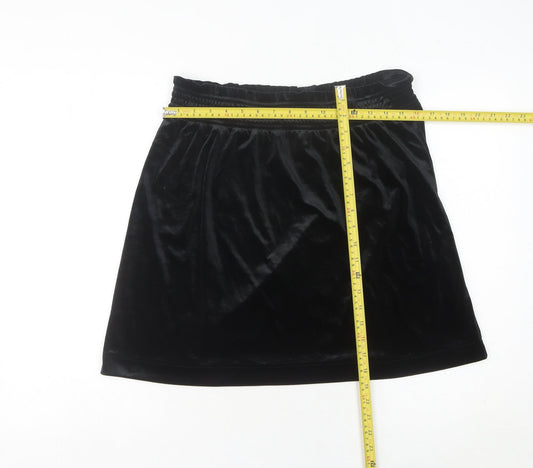 Monki Women’s Black Velvet Short Skirt L High Rise Elastic Waist