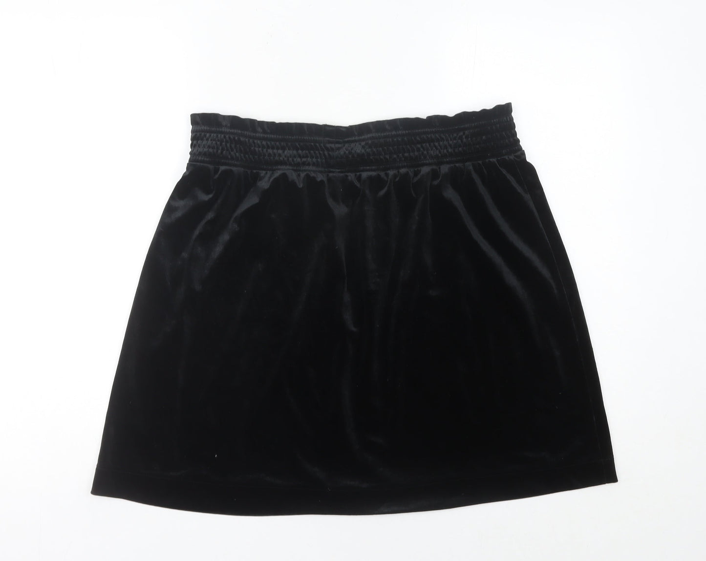 Monki Women’s Black Velvet Short Skirt L High Rise Elastic Waist