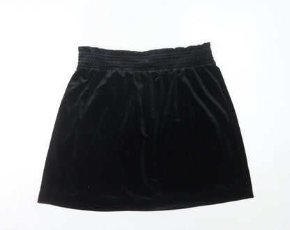 Monki Women’s Black Velvet Short Skirt L High Rise Elastic Waist