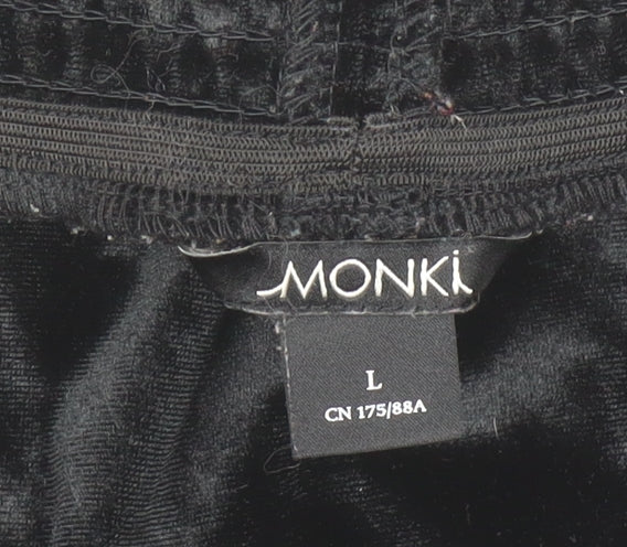 Monki Women’s Black Velvet Short Skirt L High Rise Elastic Waist