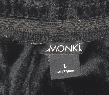 Monki Women’s Black Velvet Short Skirt L High Rise Elastic Waist