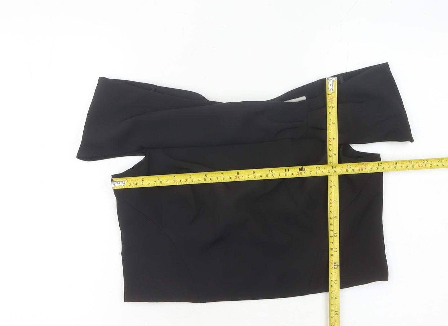 Coast Women’s Black Off-Shoulder Cropped Blouse UK 16 Woven Zip Party Top