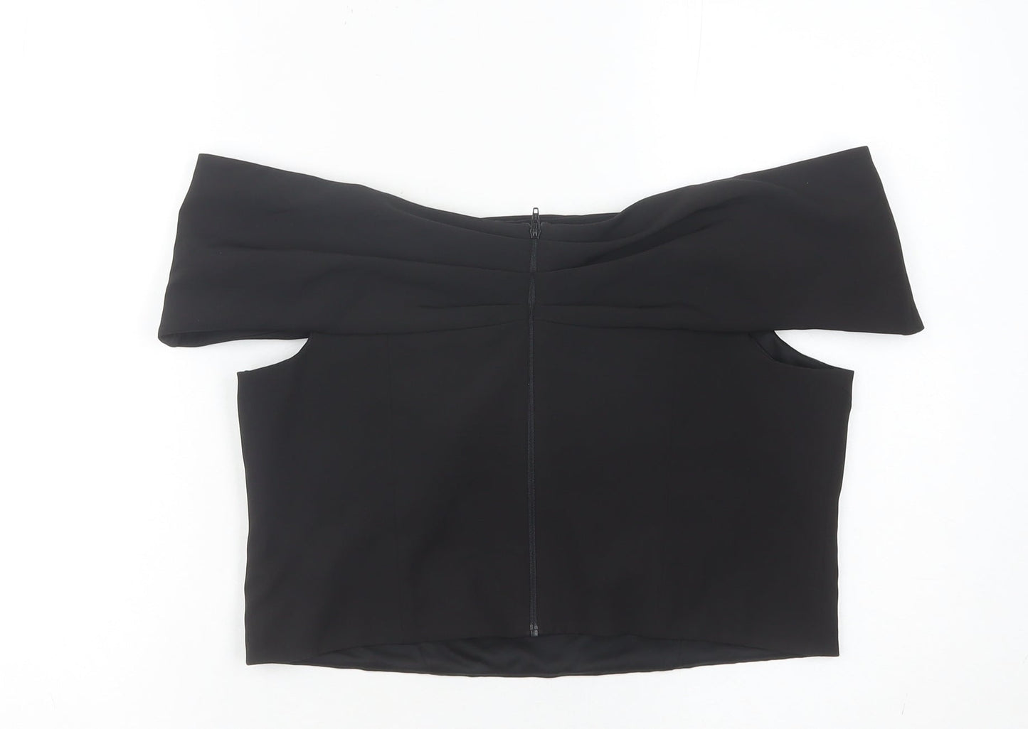 Coast Women’s Black Off-Shoulder Cropped Blouse UK 16 Woven Zip Party Top