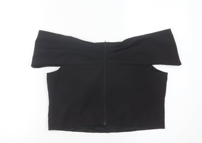 Coast Women’s Black Off-Shoulder Cropped Blouse UK 16 Woven Zip Party Top