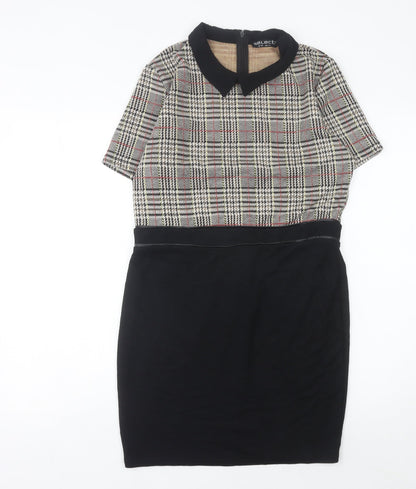 Select Women’s Black Check Collared Sheath Dress Size 16 Knee Length