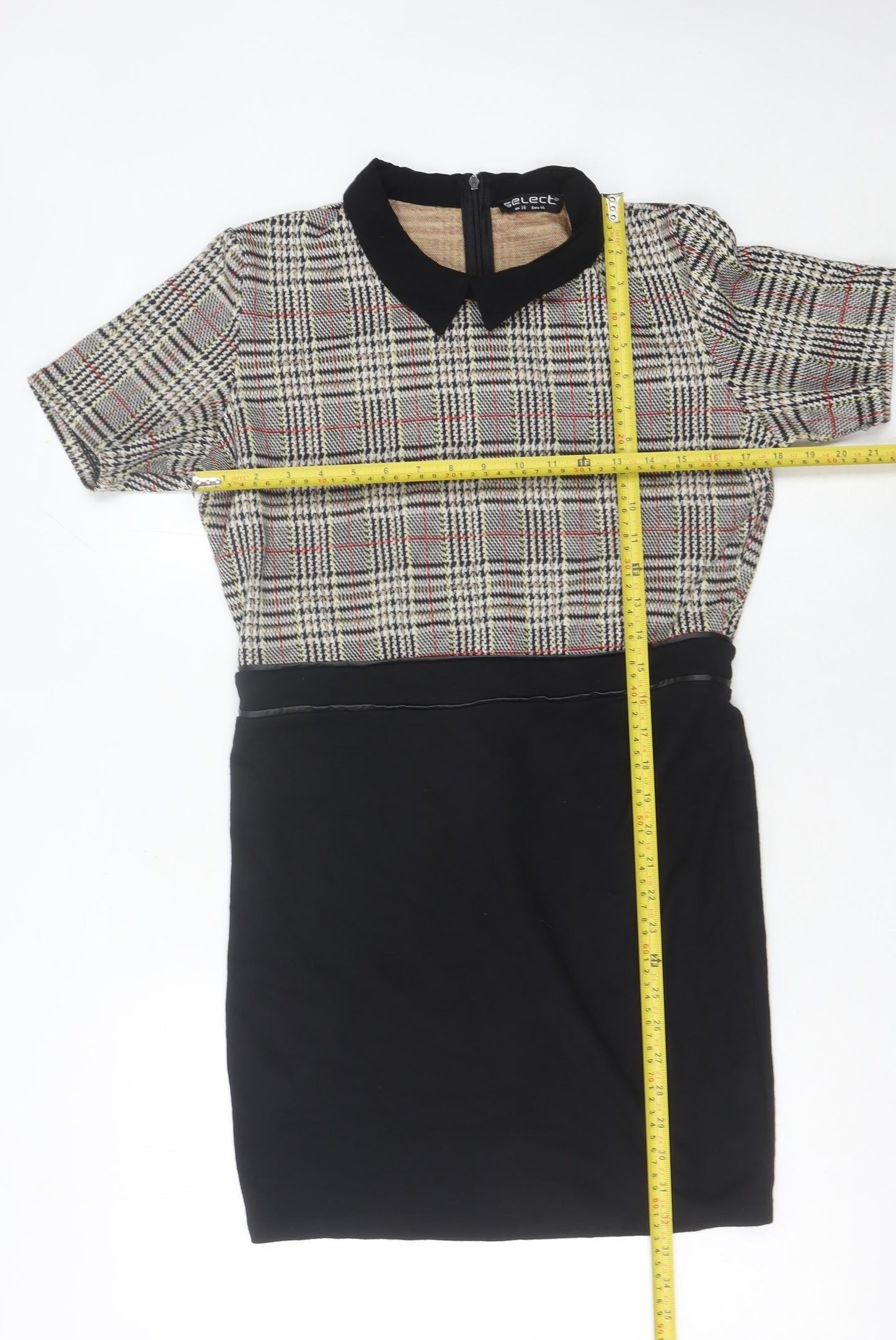 Select Women’s Black Check Collared Sheath Dress Size 16 Knee Length