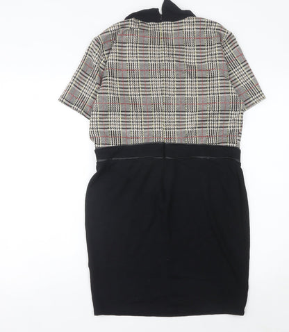 Select Women’s Black Check Collared Sheath Dress Size 16 Knee Length