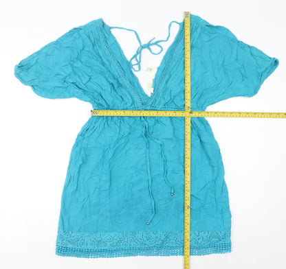 Accessorize Women’s Blue Viscose Kaftan Dress S Summer Crochet Detail