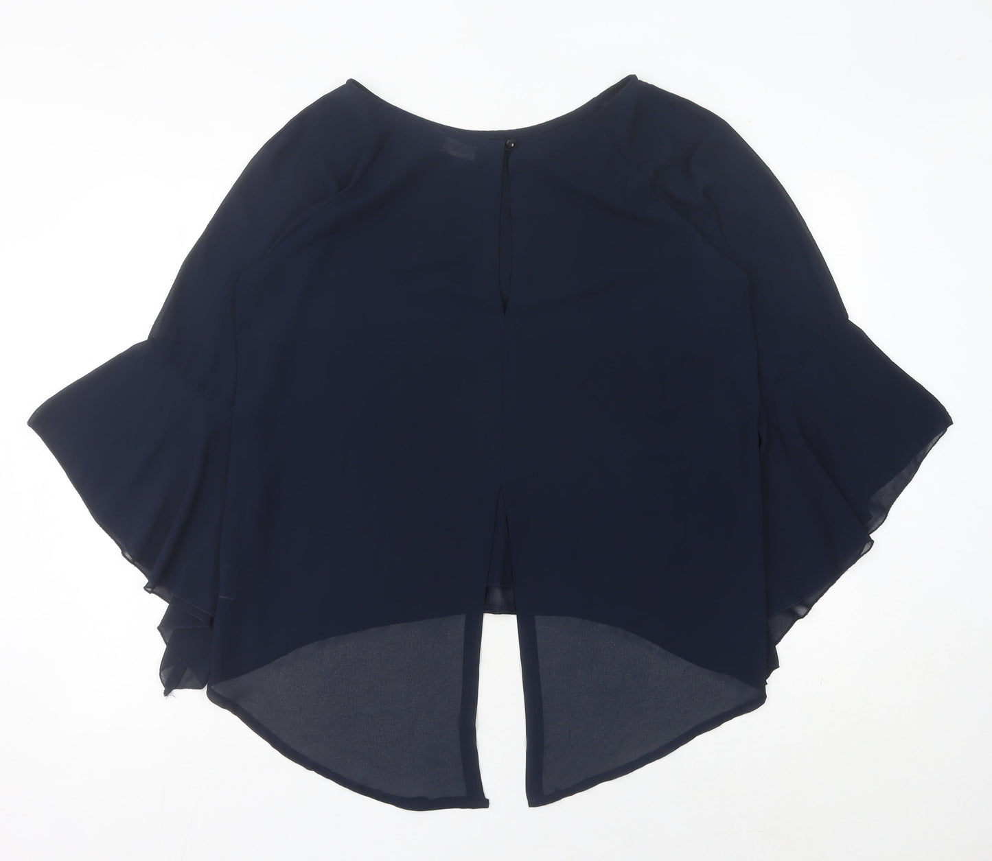 James Lakeland Women’s Blue Chiffon Tunic Blouse Size 14 V-Neck Flared Sleeve