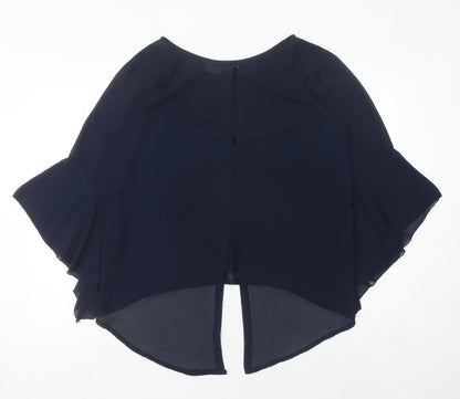 James Lakeland Women’s Blue Chiffon Tunic Blouse Size 14 V-Neck Flared Sleeve