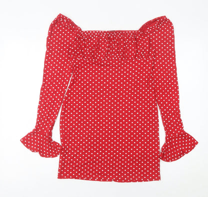 Missguided Women’s Red Polka Dot Bodycon Dress Size 12 Long Sleeve Retro