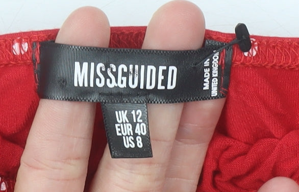 Missguided Women’s Red Polka Dot Bodycon Dress Size 12 Long Sleeve Retro