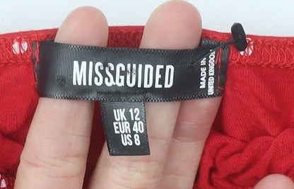 Missguided Women’s Red Polka Dot Bodycon Dress Size 12 Long Sleeve Retro